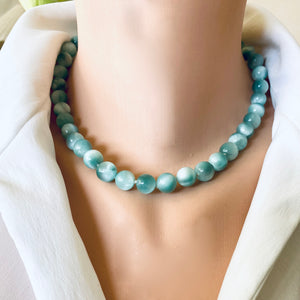 Green Moonstone Candy Necklace, Top Quality Moonstone Beads, Rhodium Plated Silver Push Lock Clasp, 17"in