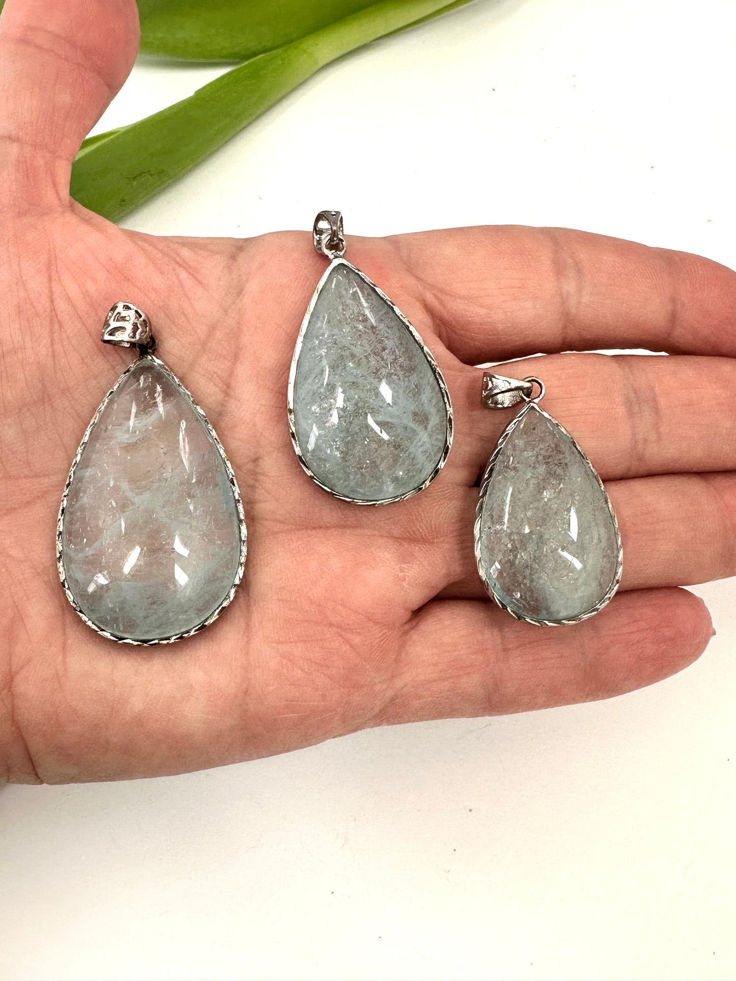 Aquamarine Teardrop Pendant in Oxidized Sterling Silver – 3 Sizes Gemstone Charm