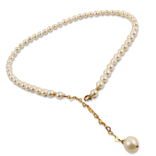 Pearl necklace with gold filled heart chain