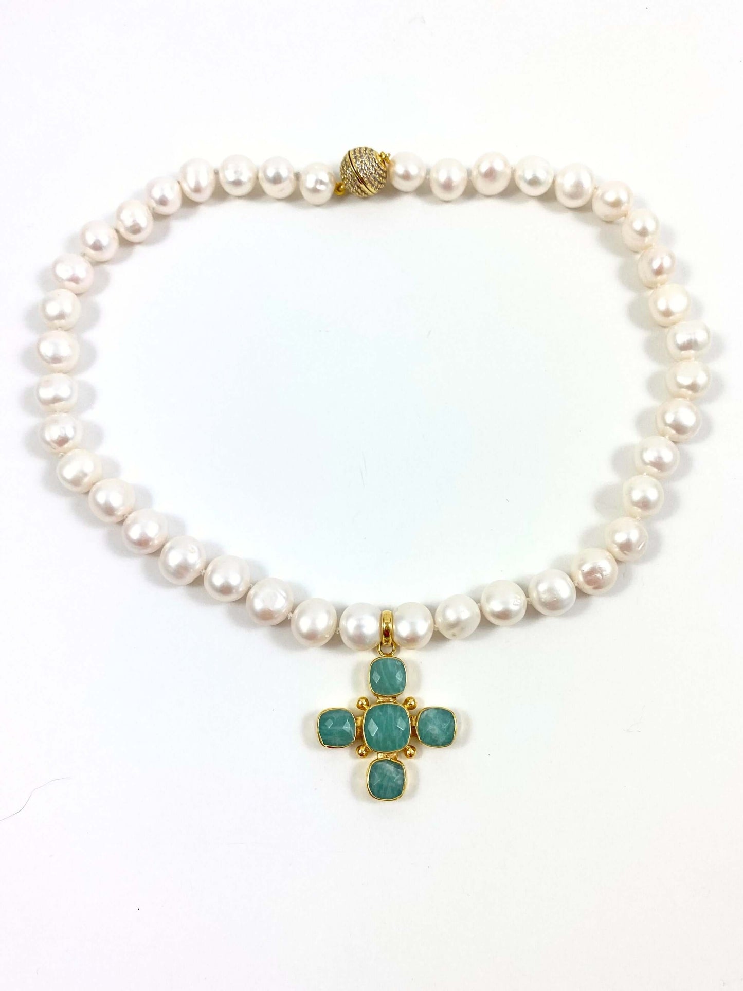 Pearl Choker with Amazonite Cross