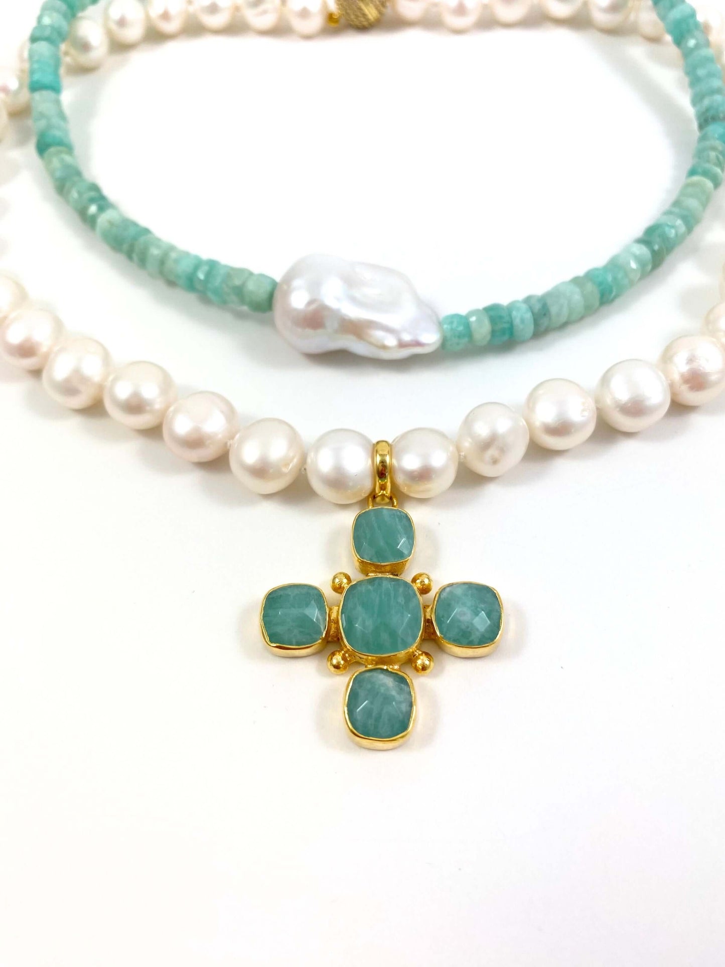 Pearl Choker with Amazonite Cross