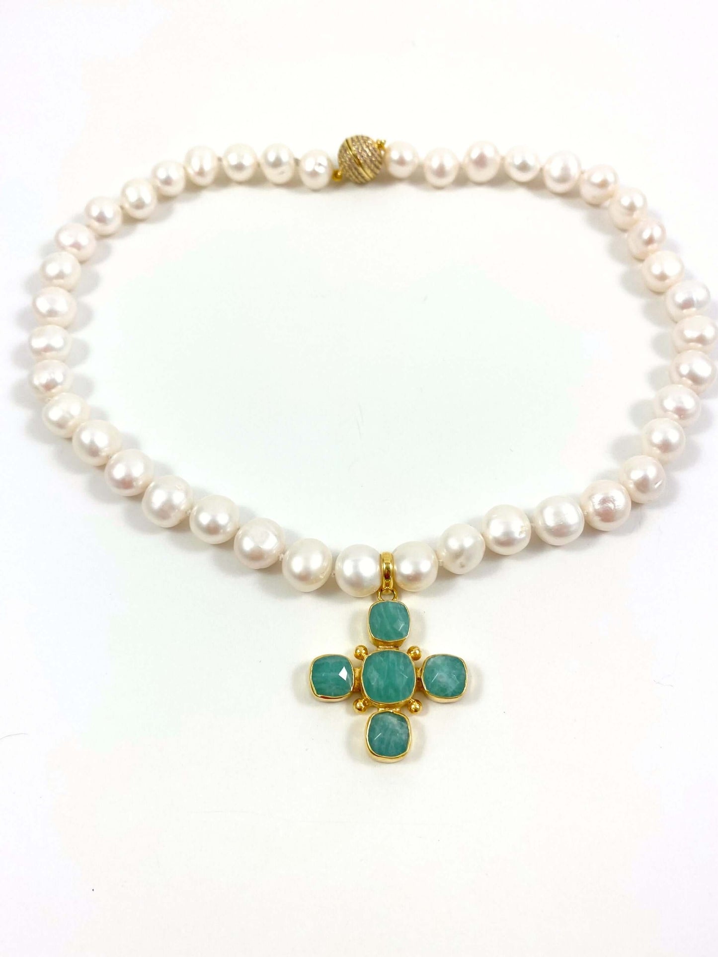 Pearl Choker with Amazonite Cross