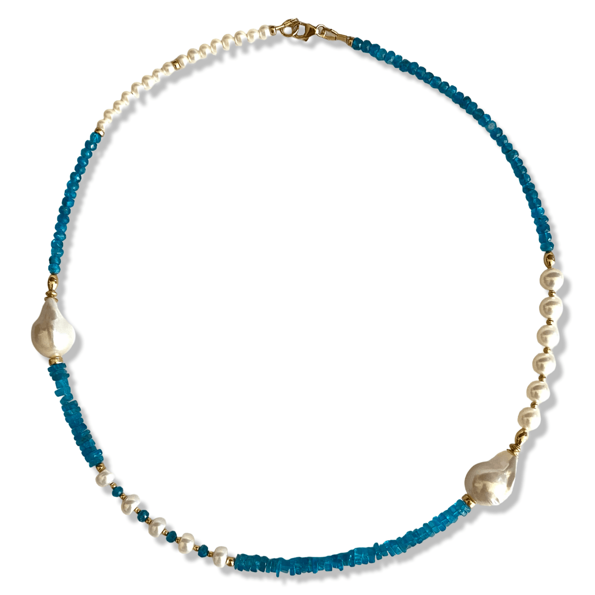 blue apatite and pearl mosaic necklace 14k gold filled 19"inches