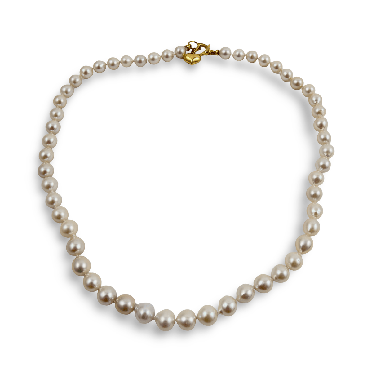 classic pearl necklace with gold heart charm, 7-8mm, Length: 18 inches (45.5 cm)