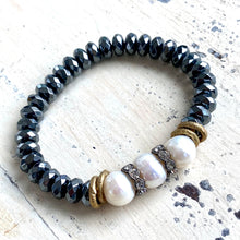 Lade das Bild in den Galerie-Viewer, Aqua Blue Beaded Stretchy Bracelets, Chalcedony, Hematite Druzy Agate &amp; Baroque Pearl Bracelet, Each Sold Separately
