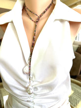 Carica l&#39;immagine nel visualizzatore di Gallery, Multi Tourmaline &amp; two Large Baroque Pearls Lariat Necklace
