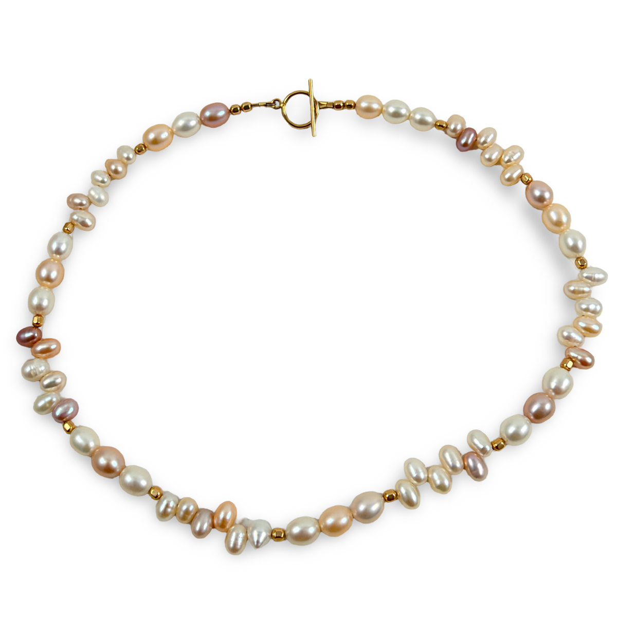 Delicate pastel pearl choker necklace, rice pearls and gold filled, peach, pink, lavender and white pearls