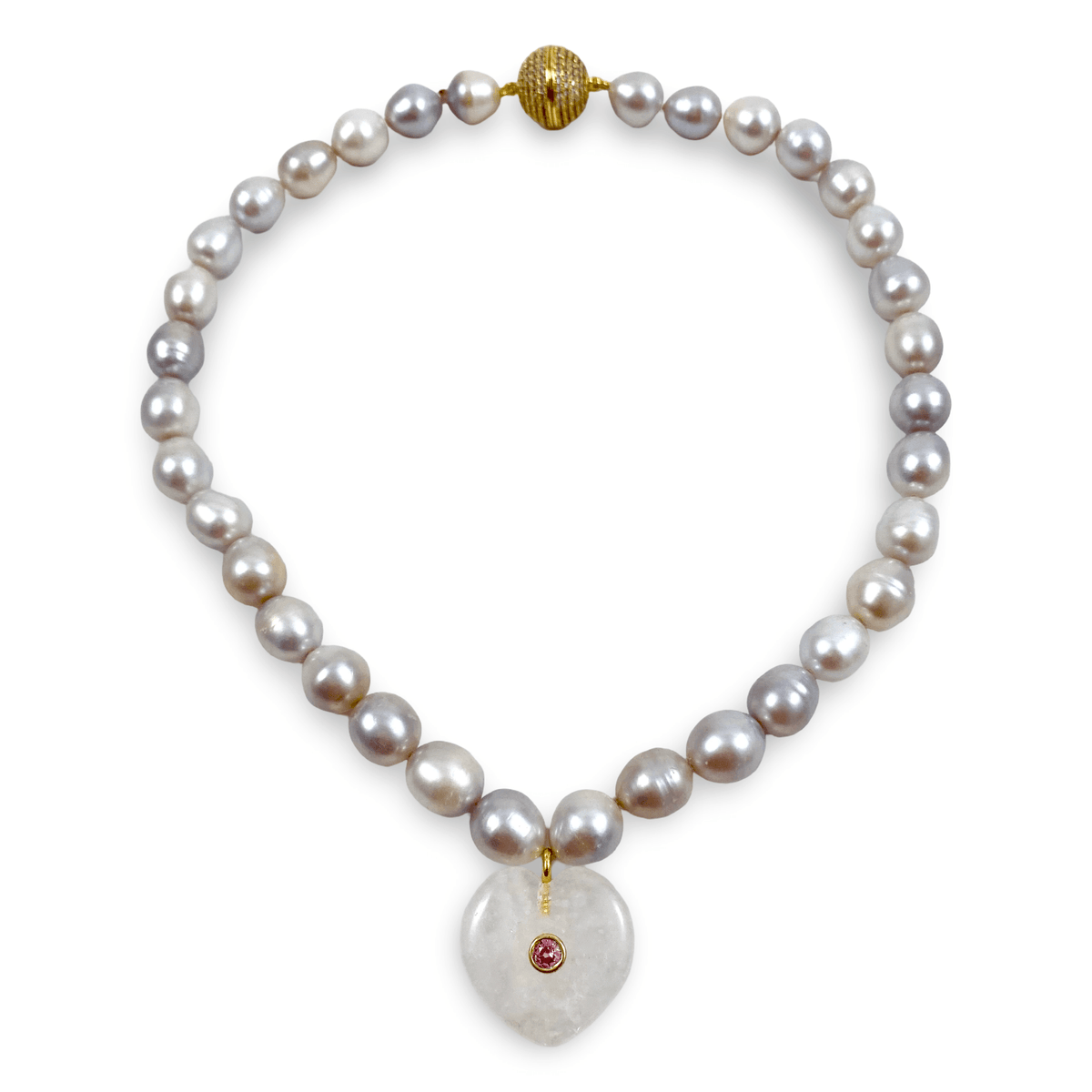 greyish large_rice_pearl_necklace_with_heart_crystal_pendant 16inches long