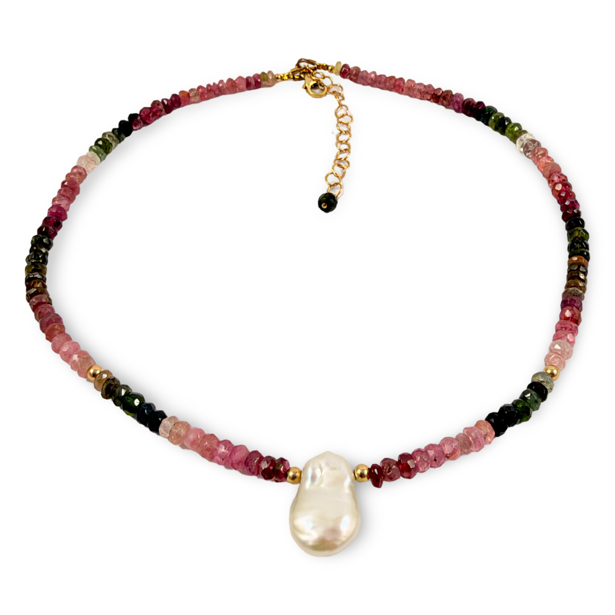 the pearl solitaire choker necklace in multi tourmaline and gold filled finish