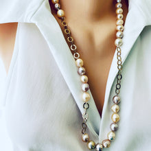 Load image into Gallery viewer, Edison Wrinkled Pearls, Kasumi Like Necklace, Rose Gold Plated Silver Details, 28&quot;inches
