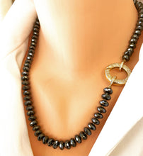 Load image into Gallery viewer, Festive Hematite Candy Necklace w Gold Plated Statement Clasp, 20.5&quot;inches, Hand Knotted
