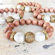 Cargar imagen en el visor de la galería, Rosewood &amp; Freshwater Baroque pearls w African Brass Bracelet
