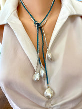 Load image into Gallery viewer, London Blue Quartz &amp; two Large Baroque Pearls Lariat Necklace, 43&quot;in
