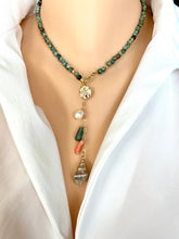 Charger l&#39;image dans la galerie, Mini African Turquoise Necklace with Gold Filled Starfish and Shell Pendant, Summer Necklace
