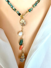 Charger l&#39;image dans la galerie, Mini African Turquoise Necklace with Gold Filled Starfish and Shell Pendant, Summer Necklace
