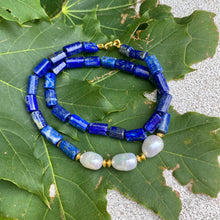 Load image into Gallery viewer, Lapis Lazuli &amp; Freshwater Pearls Necklace, Vermeil, 17.5&quot;in December Birthstone
