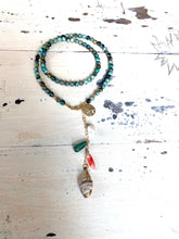 Charger l&#39;image dans la galerie, Mini African Turquoise Necklace with Gold Filled Starfish and Shell Pendant, Summer Necklace
