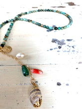 Charger l&#39;image dans la galerie, Mini African Turquoise Necklace with Gold Filled Starfish and Shell Pendant, Summer Necklace
