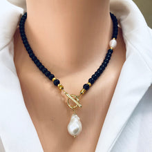 Lade das Bild in den Galerie-Viewer, Black Onyx, Gold Pyrite &amp; Genuine Baroque Pearl Necklace, 18&quot;- 20&quot;inches

