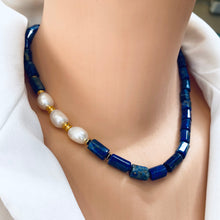 Carica l&#39;immagine nel visualizzatore di Gallery, Lapis Lazuli &amp; Freshwater Pearls Necklace, Vermeil, 17.5&quot;in December Birthstone
