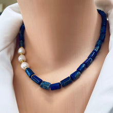 Cargar imagen en el visor de la galería, Lapis Lazuli &amp; Freshwater Pearls Necklace, Vermeil, 17.5&quot;in December Birthstone

