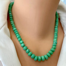 Load image into Gallery viewer, Green Chalcedony Hand Knotted &amp; Graduated Candy Necklace, Sterling Silver Marine Closure, 18&quot;in
