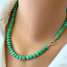Load image into Gallery viewer, Green Chalcedony Hand Knotted &amp; Graduated Candy Necklace, Sterling Silver Marine Closure, 18&quot;in
