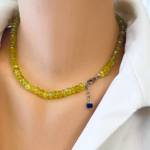 Hand Knotted Yellow Green Chalcedony Candy Necklace, 16.5"inches, Sterling Silver
