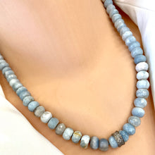 Load image into Gallery viewer, Shaded Blue Grey Boulder Opal Short Necklace, Diamond Pave Sterling Silver, 19.5&quot;inches
