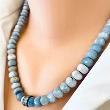 Charger l&#39;image dans la galerie, Collier court en opale boulder bleu-gris ombré, argent sterling pavé de diamants, 49,5 cm
