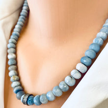 Load image into Gallery viewer, Shaded Blue Grey Boulder Opal Short Necklace, Diamond Pave Sterling Silver, 19.5&quot;inches
