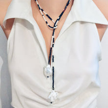 Carica l&#39;immagine nel visualizzatore di Gallery, Mixed Stone Spinel, Ruby, Pearl Ombre Open Lariat Necklace with Two Baroque Pearls

