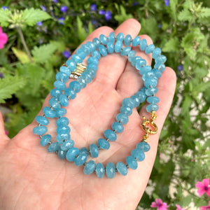 Hand Knotted Aquamarine Candy Necklace, 19"in, Gold Vermeil, March Birthstone