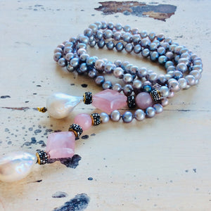 Pastel Pearl Lariat Necklace