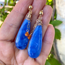 Load image into Gallery viewer, Teardrop Blue Onyx and Carnelian Earrings, Gold Filled, Artisan OOAK Jewelry
