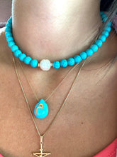 Load image into Gallery viewer, Turquoise with Fresh Water Pearl Choker Necklace, Gold Filled, Summer Jewelry, 14&quot;or 15&quot;inches
