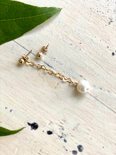 Load image into Gallery viewer, Pearls on Heart Chain Drop Earrings, Gold Filled
