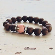 Lade das Bild in den Galerie-Viewer, Carved Wood Druzy Agate Golden Geode Stack Bracelet at $45
