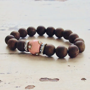 Carved Wood Druzy Agate Golden Geode Stack Bracelet at $45