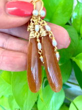 Load image into Gallery viewer, Red Aventurine and Pearl Earrings, Gold Vermeil, Artisan OOAK Jewelry
