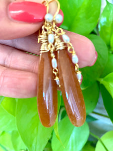 Red Aventurine & Pearl Earrings