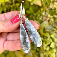 Load image into Gallery viewer, Natural Druzy White Quartz with Pyrite Teardrop Gemstone Earrings, Sterling Silver
