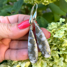 Load image into Gallery viewer, Natural Druzy White Quartz with Pyrite Teardrop Gemstone Earrings, Sterling Silver
