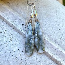 Load image into Gallery viewer, Natural Druzy White Quartz with Pyrite Teardrop Gemstone Earrings, Sterling Silver
