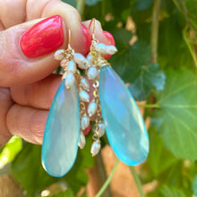Load image into Gallery viewer, Teardrop Sky Blue Chalcedony &amp; Pearls Cluster Earrings
