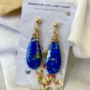 Teardrop Lapis Lazuli and Peridot Earrings, Gold Filled, OOAK Jewelry