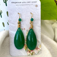 Load image into Gallery viewer, Emerald Green Onyx Teardrop Earrings, Gold Vermeil
