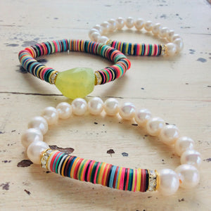 Boho Style African Vinyl & Pearls Stretch Bracelet at $175