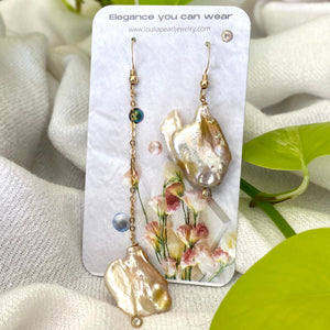 Mismatched Pearl Drop Earrings, Clear Cz, 14k GF