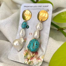 Lade das Bild in den Galerie-Viewer, Freshwater Baroque Pearl Gold Dangle Drop Earrings with Turquoise
